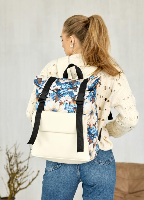 Рюкзак SamBag жіночий RollTop Milton з принтом Blue flowers