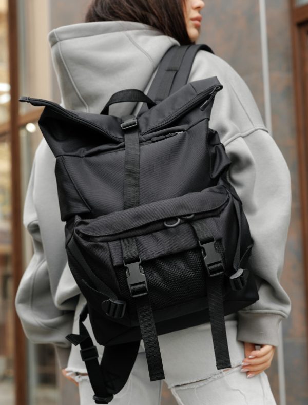 Рюкзак SamBag жіночий RollTop Double тканевий Чорний