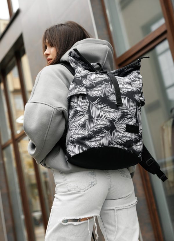 Рюкзак SamBag жіночий RollTop KZN чорний принт Palm